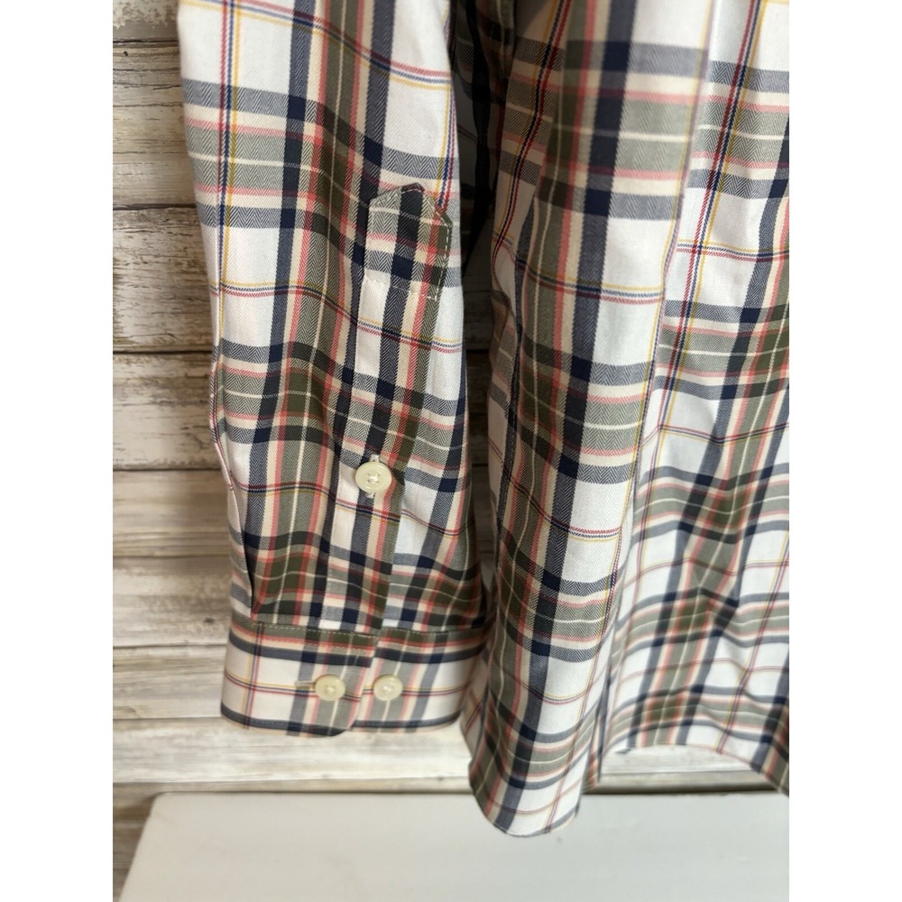 Orvis Men's Sz M Plaid Cotton Button Up Shirt Long‎ Sleeve Orange Blue - Picture 8 of 8
